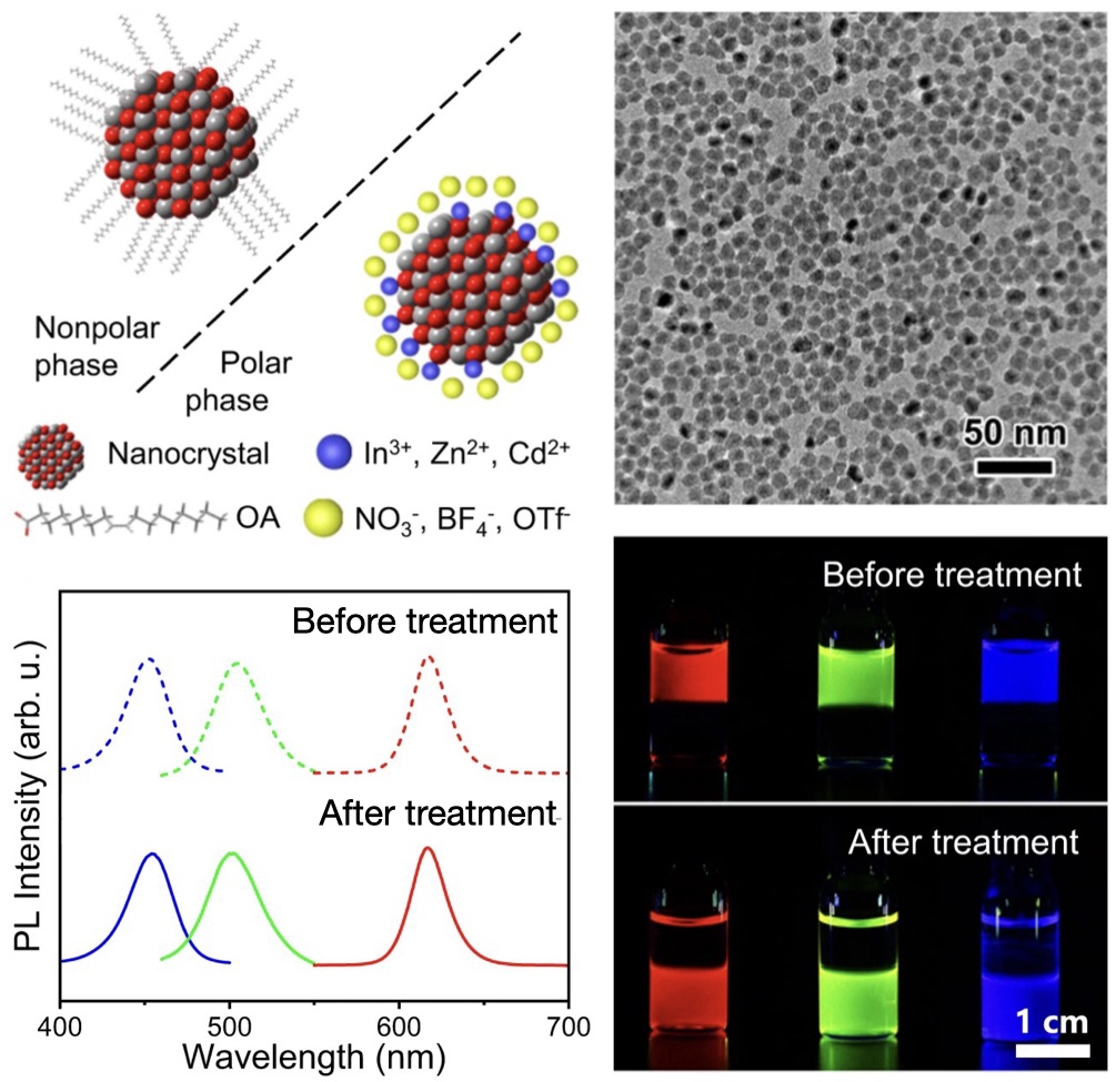 Surface passivation of intensely luminescent all-inorganic nanocrystals and their direct optical patterning