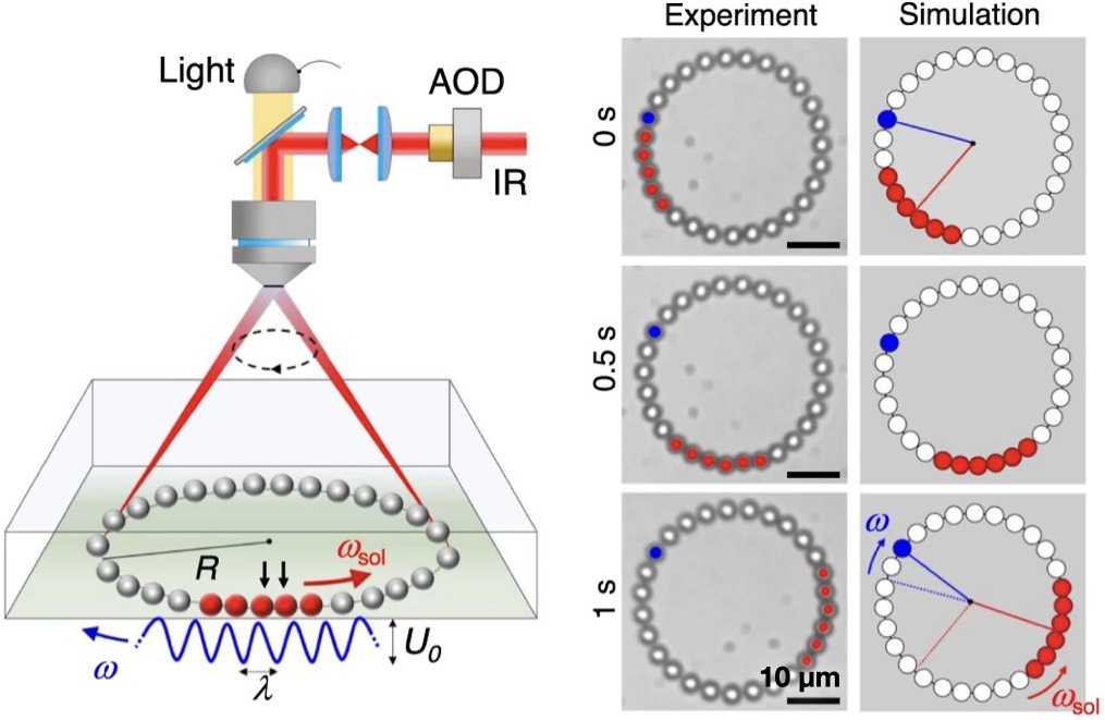 Overcrowding induces fast colloidal solitons in a slowly rotating potential landscape