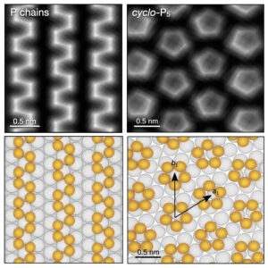 Probing charge redistribution at the interface of self-assembled cyclo-P5 pentamers on Ag(111)